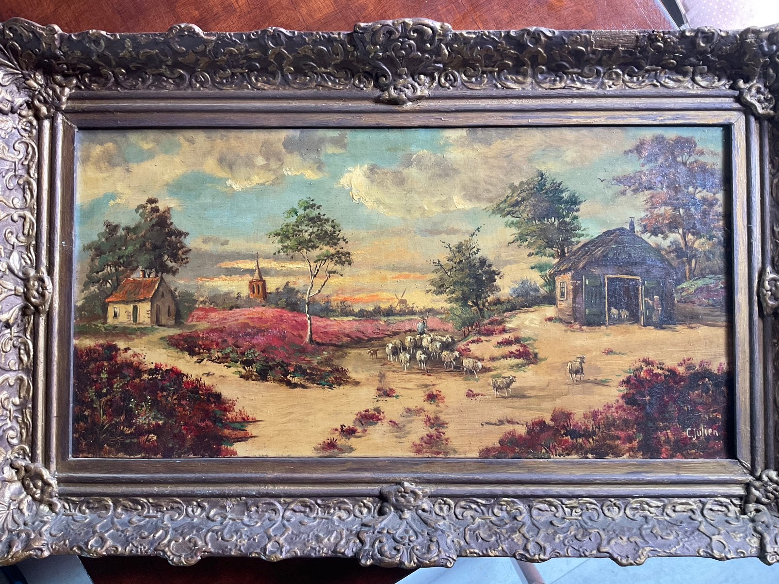 Oud Lanschap met Shaapjes olieverf op linnen, Antiek en Kunst, Kunst | Schilderijen | Klassiek, Ophalen of Verzenden
