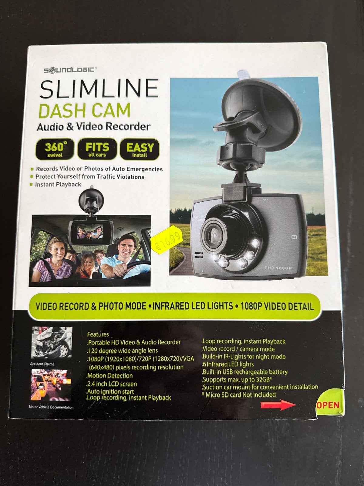 Soundlogic Slimline Dash Cam - Full HD 1080P, Ophalen of Verzenden, Zo goed als nieuw