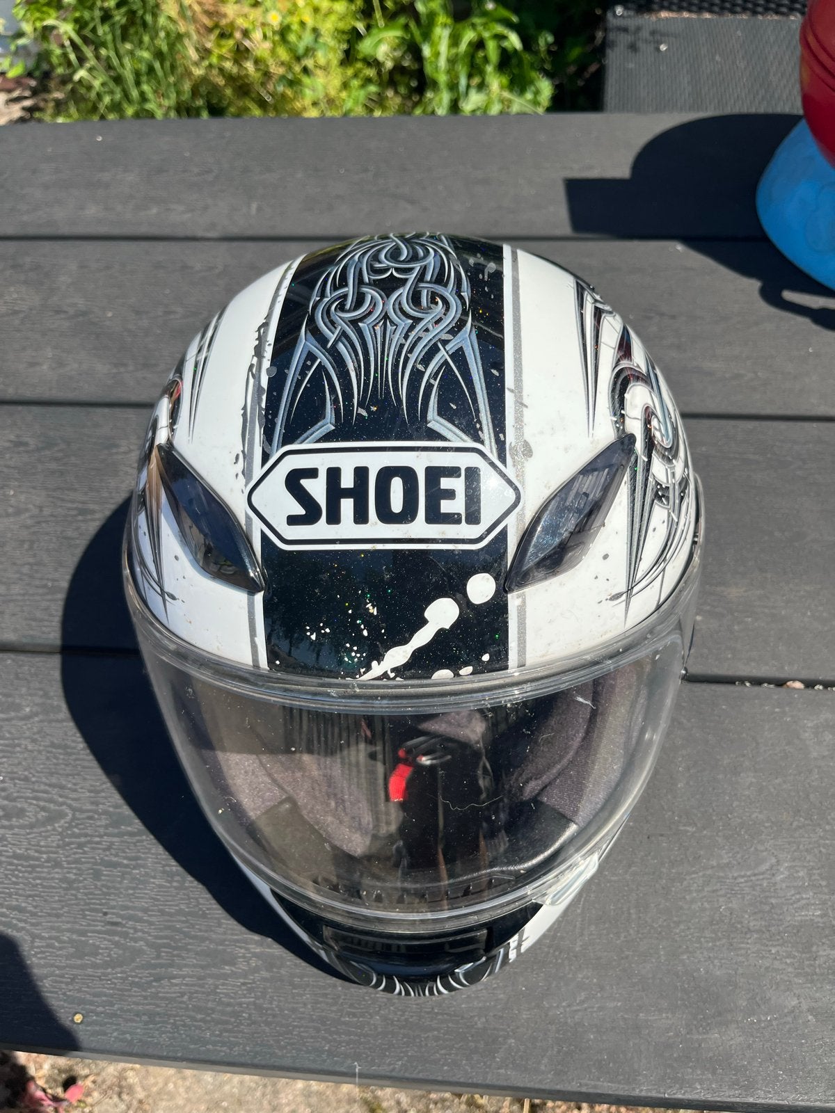 Shoei motorhelm maat XL - Wit/Zwart design, Ophalen, Tweedehands, XL, Shoei