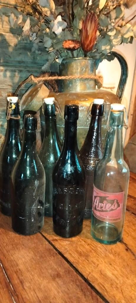 6 oude brocante flessen wijnflessen drankflessen, Ophalen of Verzenden