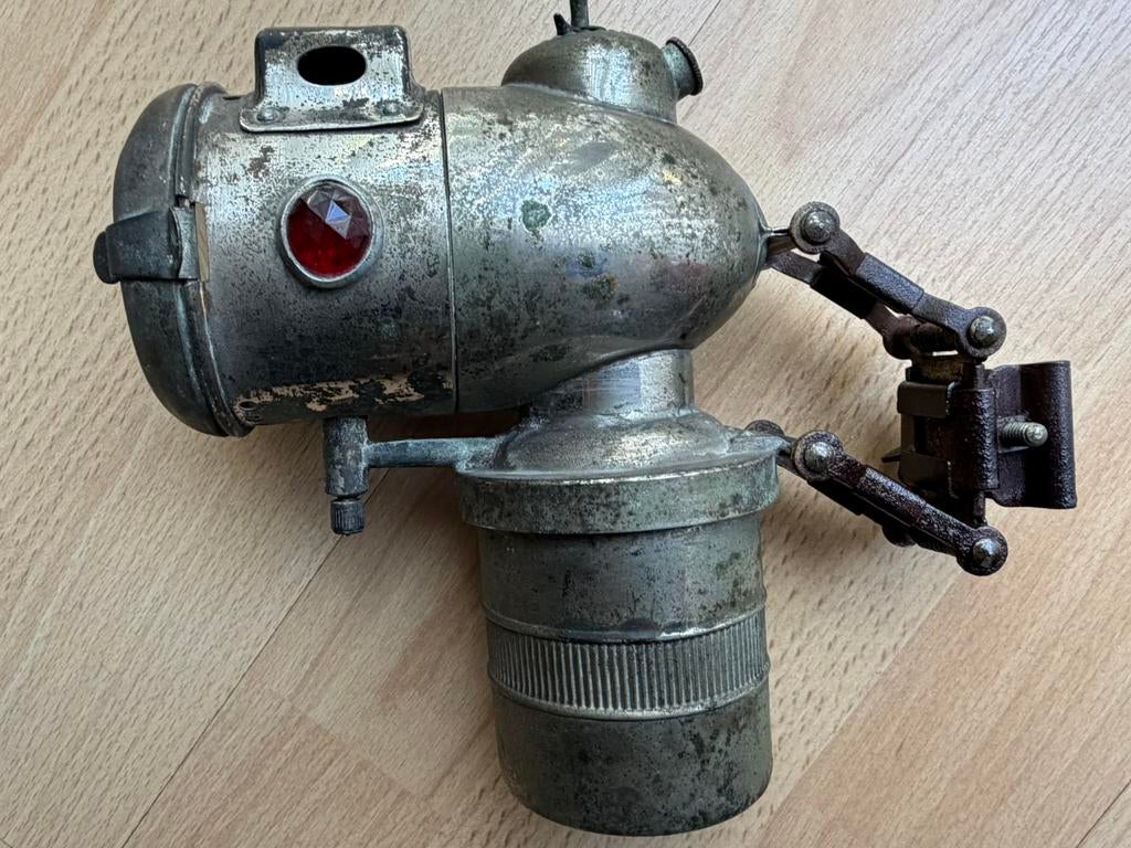 Vintage zeldzame Carbid Peugeot Motor/Fietslamp patina, Ophalen of Verzenden, Gebruikt
