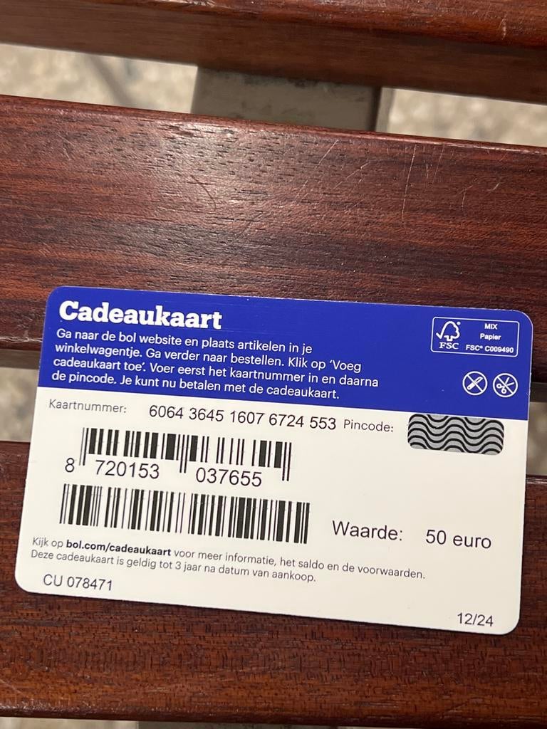 Bol 50 euro, Tickets en Kaartjes, Kortingen en Cadeaubonnen, Eén persoon, Cadeaubon, Warenhuis- of Winkelbon