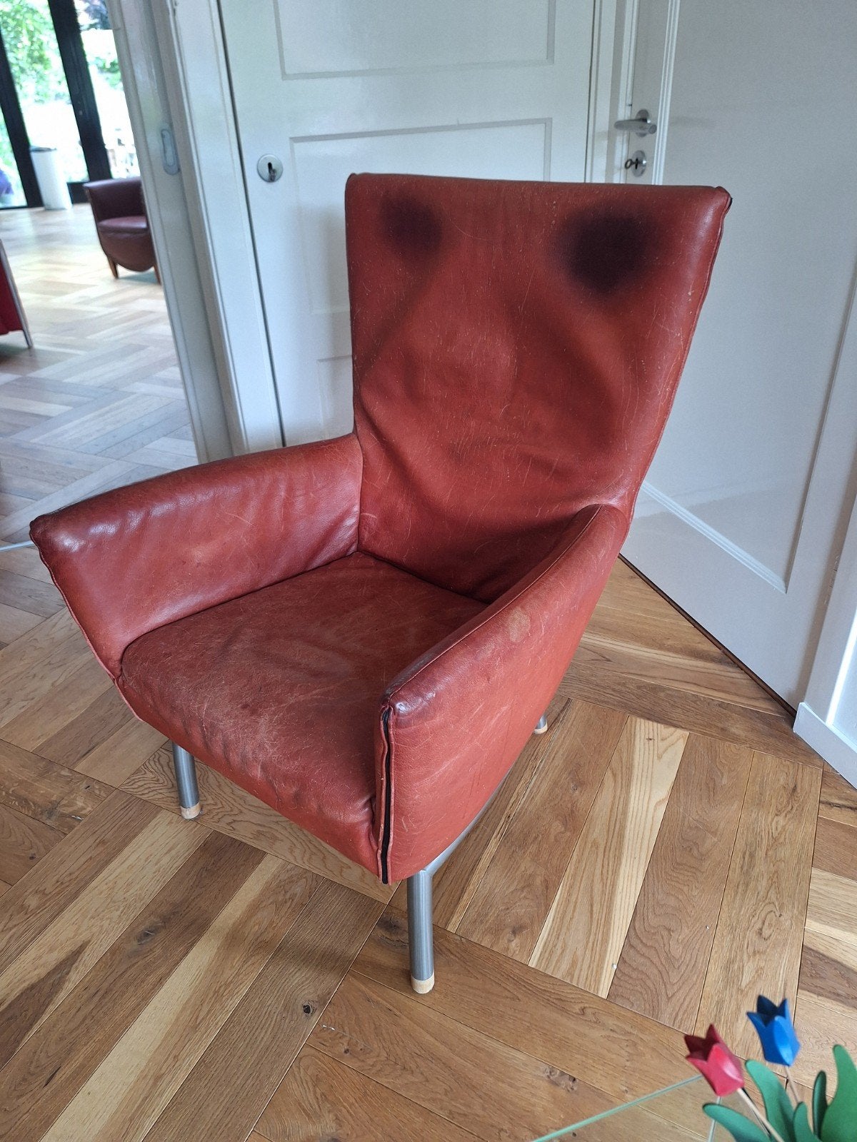 Label, vintage design fauteuil, FOXX, Gerard v.d. Berg, Ophalen, Gebruikt, 75 tot 100 cm, Vintage, Retro, Industrieel