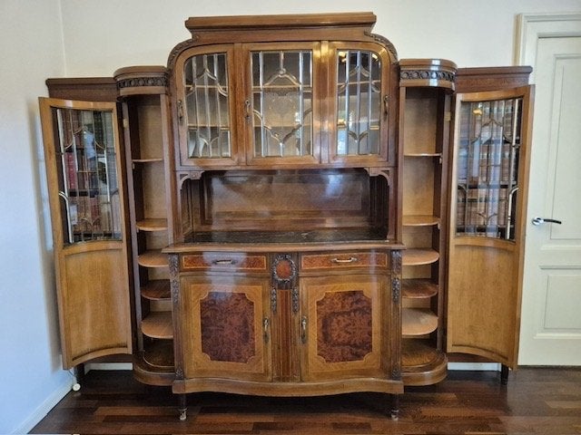 Antieke Jugendstil Buffetkast & Boekenkast | Wortelnoten, Huis en Inrichting, Kasten | Buffetkasten, Ophalen, Met deur(en), Zo goed als nieuw