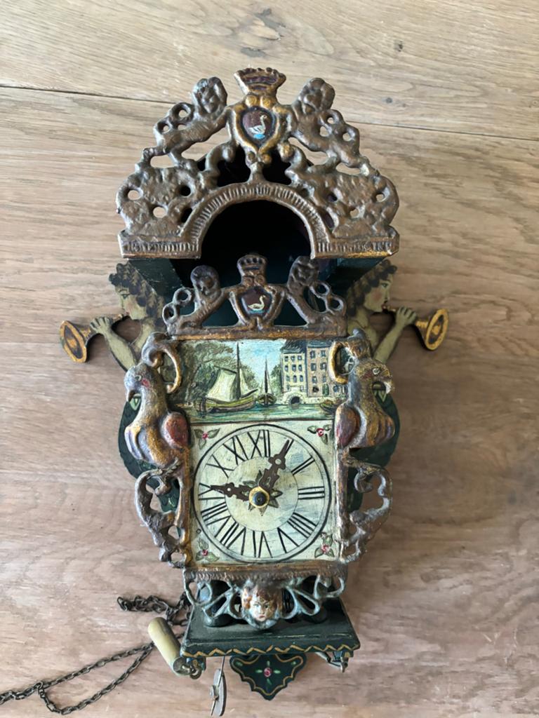 Friese Stijl Stoelklok / Wandklok - Handbeschilderd Vintage, Ophalen