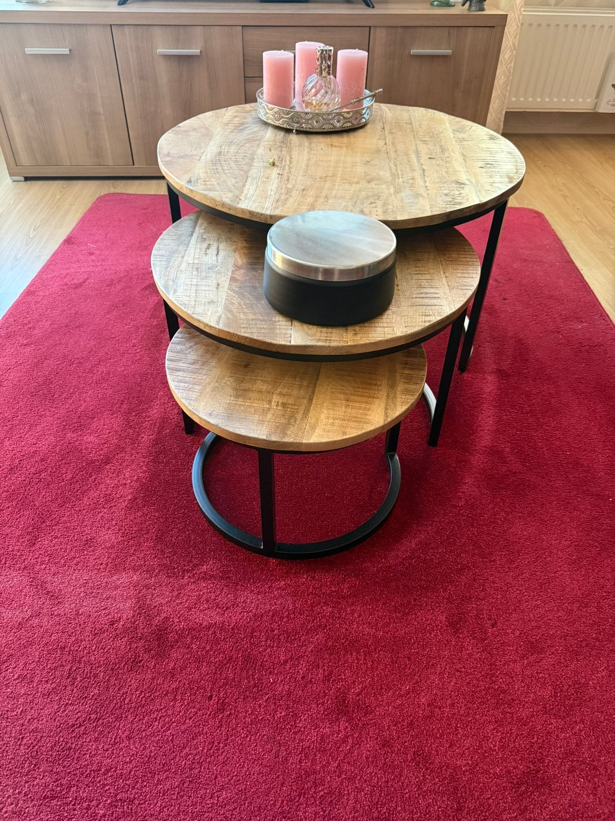Mango houten salontafels, Ophalen, Zo goed als nieuw, Rond, 50 tot 100 cm