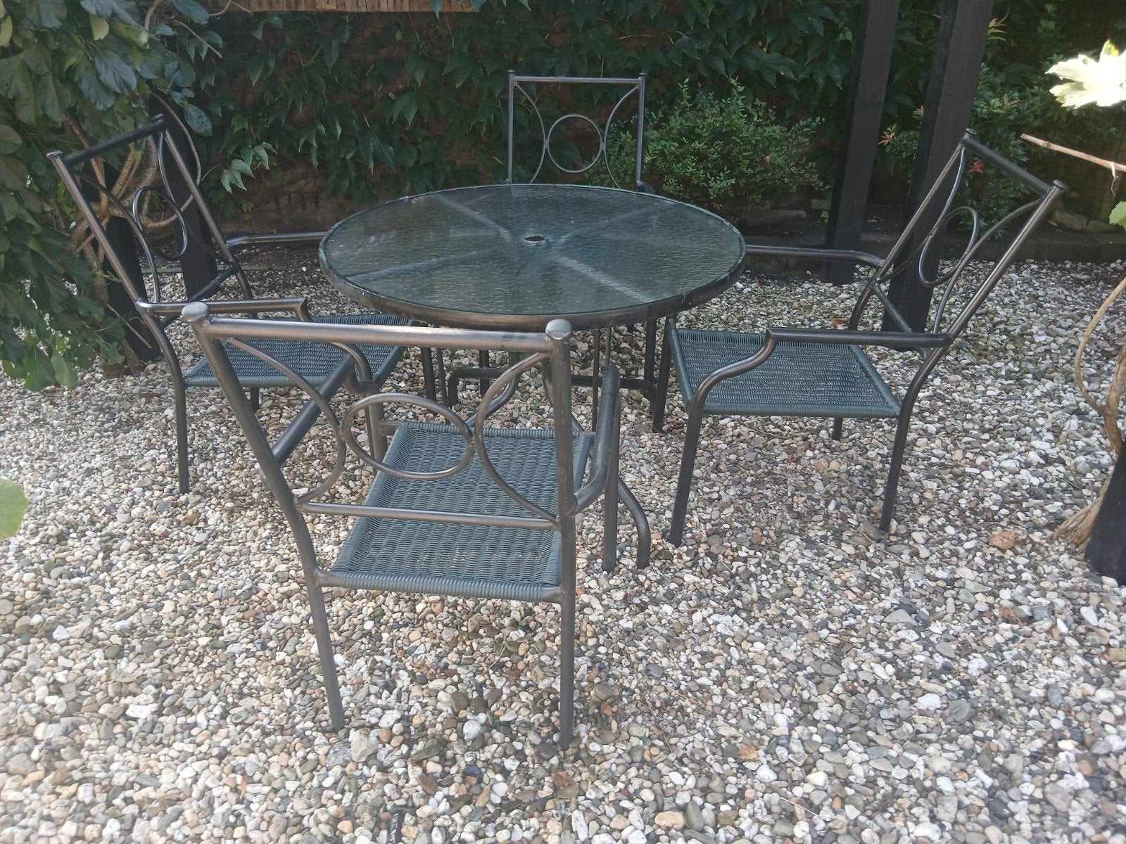 Tuinset met lichtgewicht stoelen en kussens, opknapper, Tuin en Terras, Ophalen, 4 zitplaatsen, Gebruikt, Aluminium
