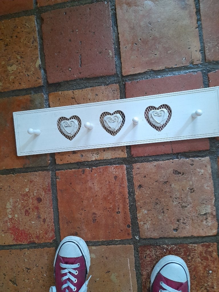 Witte kapstok met hartjes - Landelijke stijl, Ophalen, Gebruikt, Kapstokje