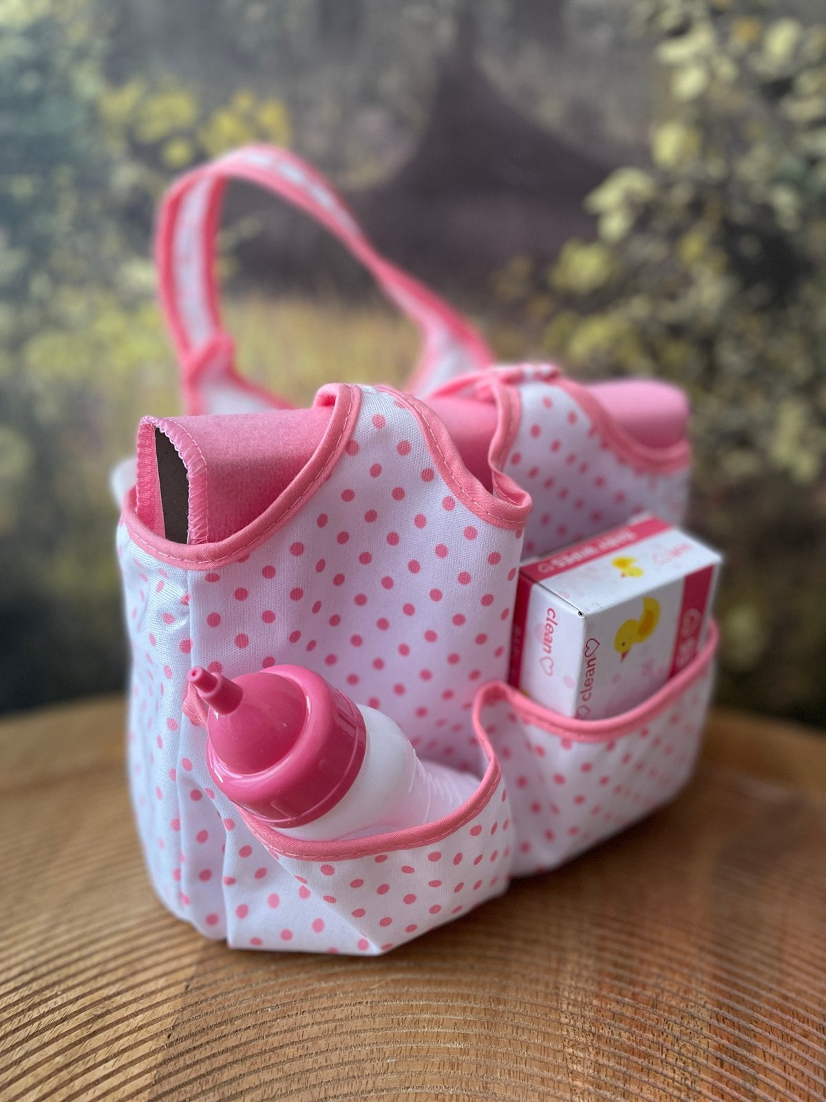 Poppen luiertas met accessoires - Roze stippen, Ophalen of Verzenden, Nieuw
