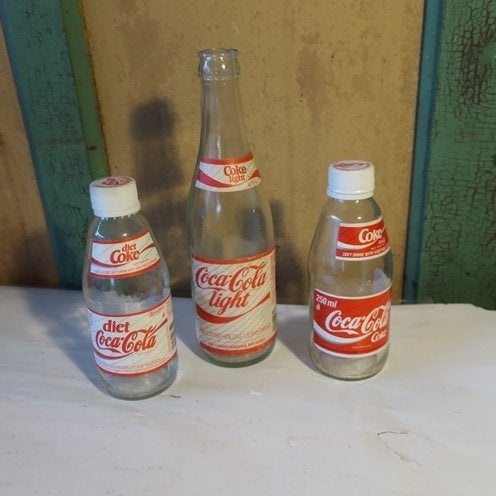 Fles Coca Cola glas 0,2 & 0,35 liter SET VAN 3 STUKS, Ophalen of Verzenden, Gebruikt, Gebruiksvoorwerp