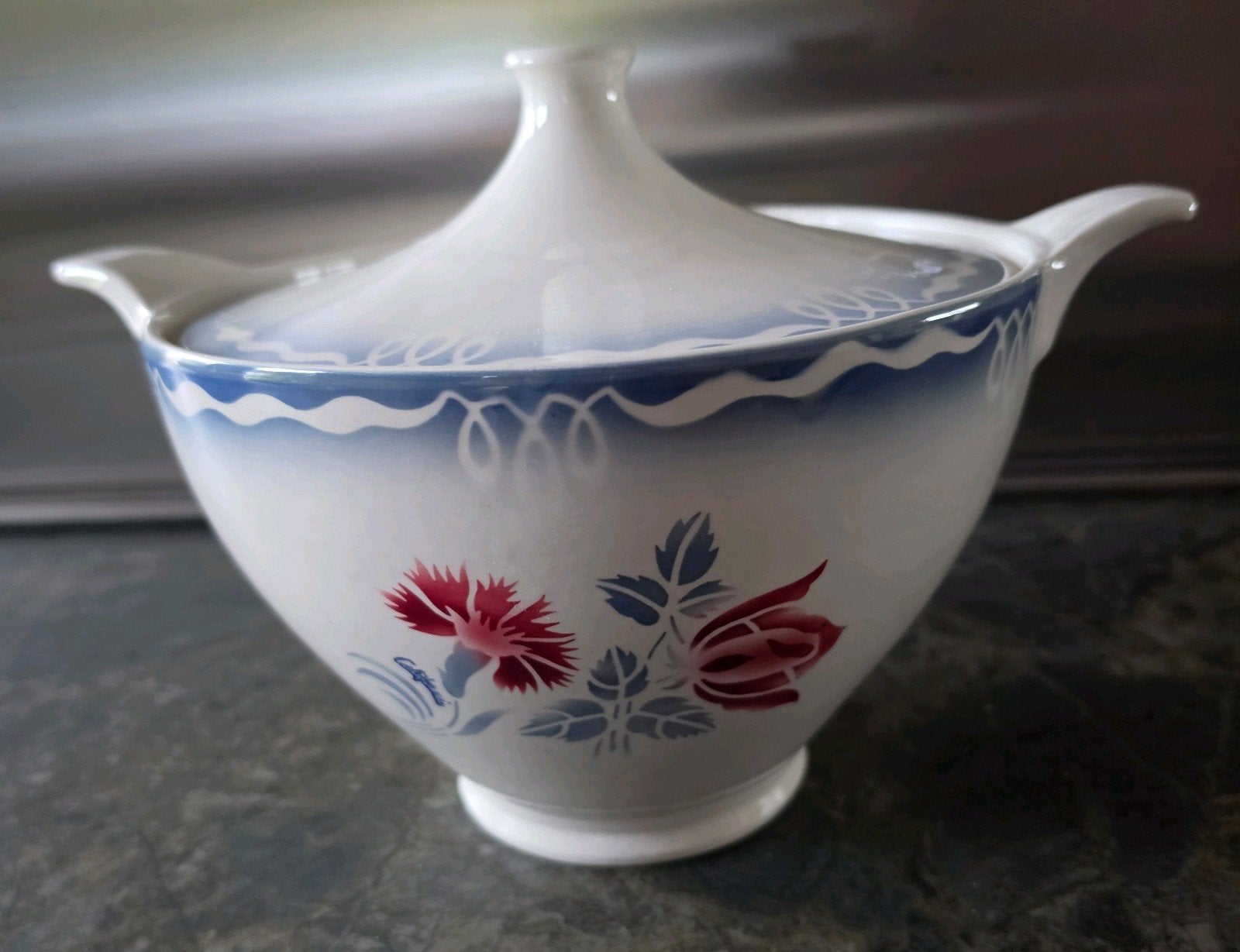 Vintage California soepterrine bloemmotief met 6 borden, Antiek en Kunst, Ophalen of Verzenden