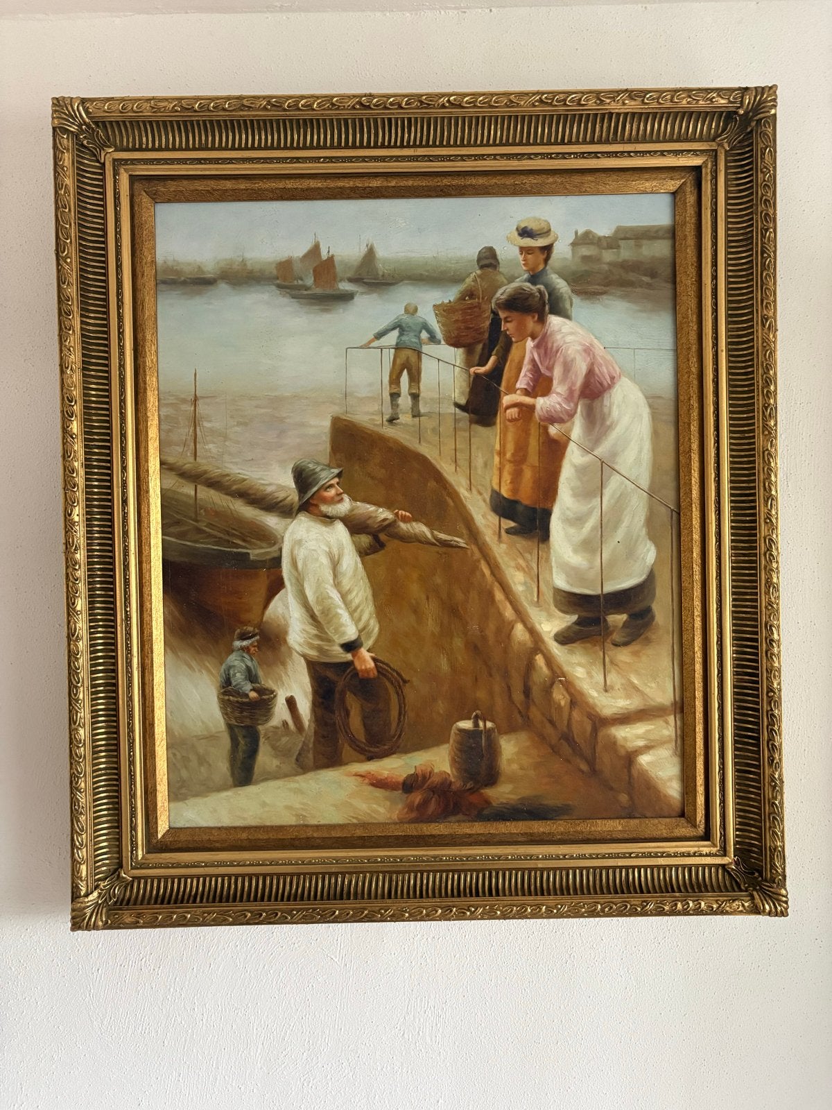Reproductie 'Between The Tides' Walter Langley, Ophalen, Maritiem / water, Doek, Realistisch