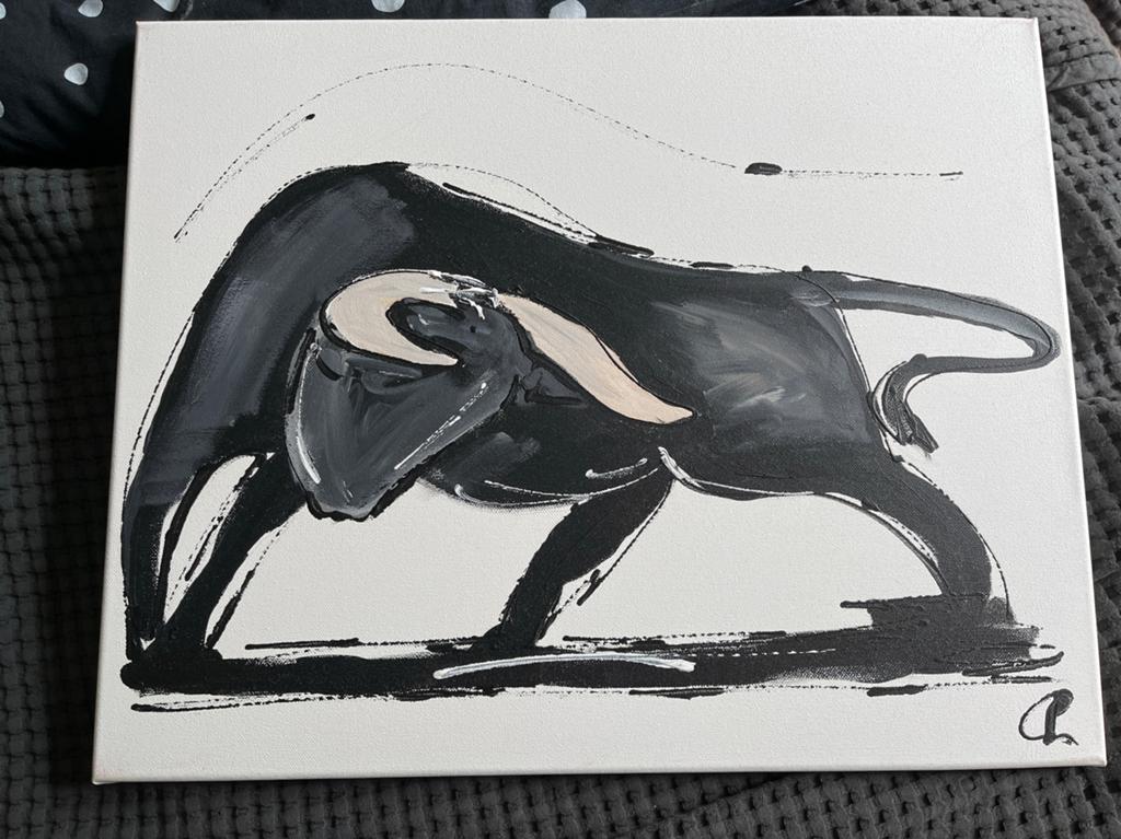 Bodemprijs Origineel Schilderij "El Toro" C.M. Leushuis, Antiek en Kunst, Kunst | Schilderijen | Modern, Ophalen of Verzenden