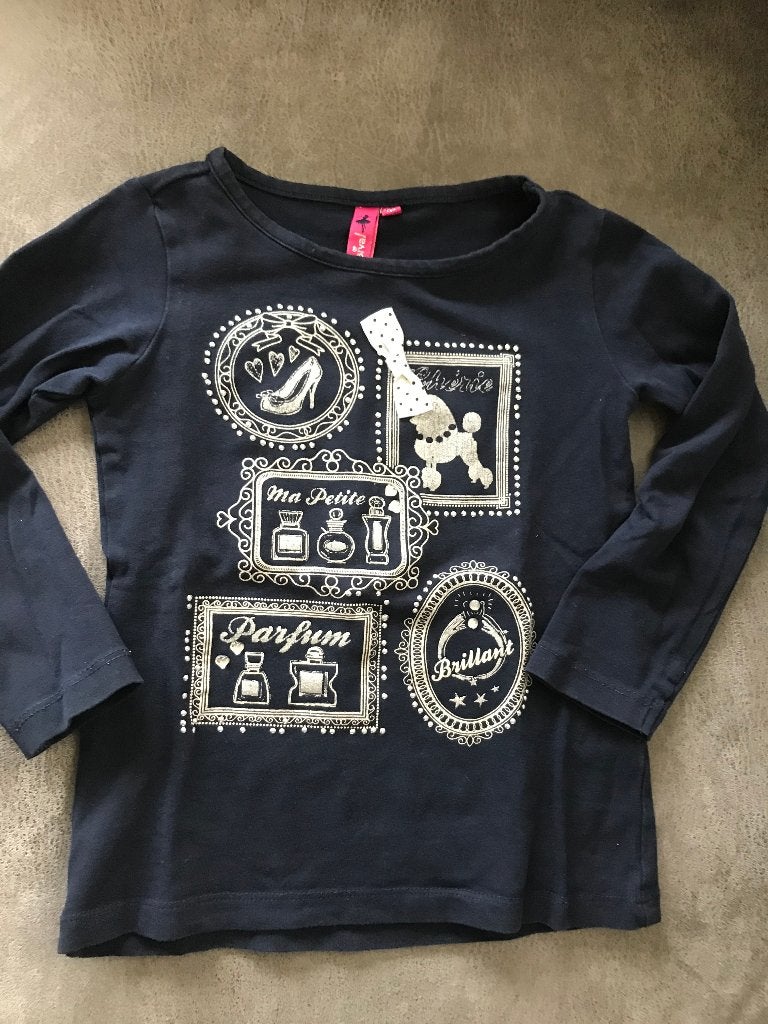 supergaaf donkerblauw shirt met glitters 104/110 - erg net!, Kinderen en Baby's, Persival, Gebruikt, Meisje, Ophalen of Verzenden
