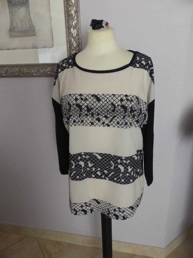 Betty Barclay top maat 42 ecru/zwart met print en strass, Kleding | Dames, Tops, Meerkleurig, Maat 42/44 (L), Betty Barclay, Ophalen of Verzenden