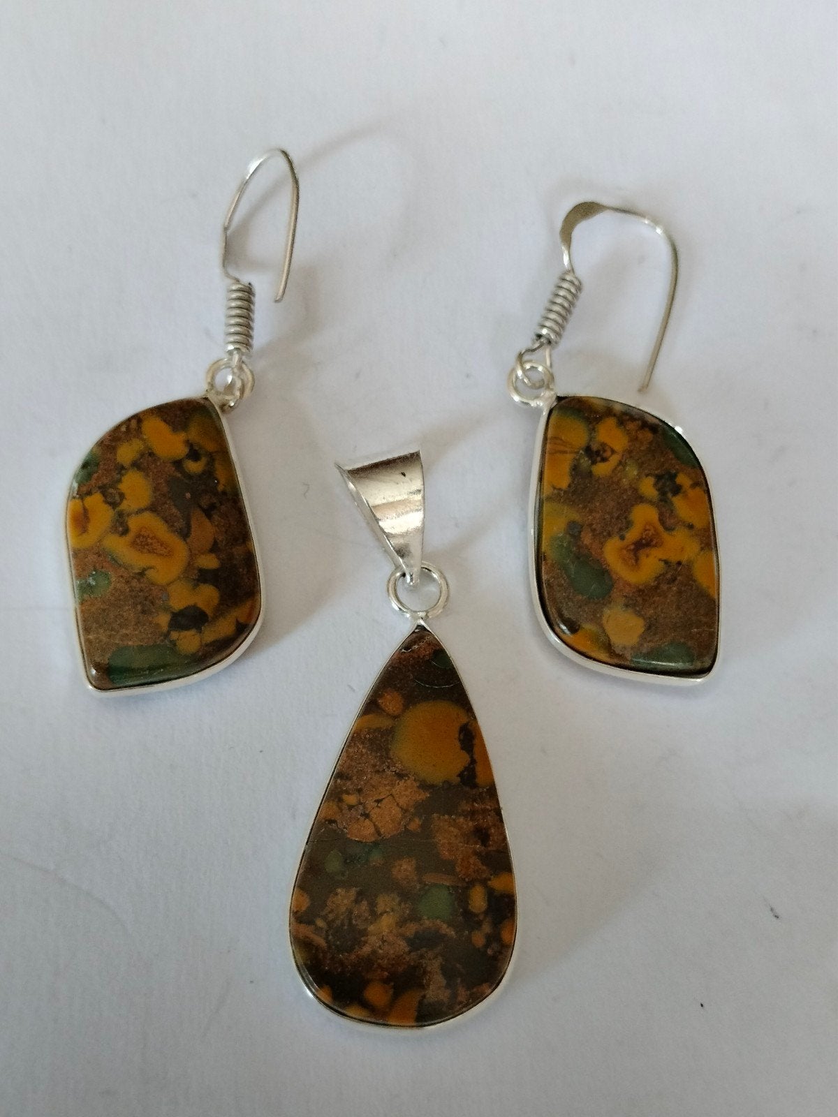 Zilveren set oorbellen/hanger fruitjasper, Hangers, Overige kleuren, Verzenden, Nieuw