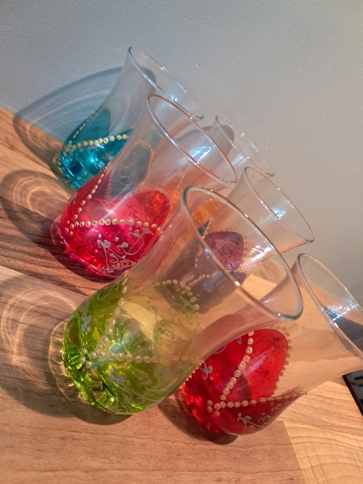 Marokkaanse theeglazen set van 6, handgedecoreerd, Ophalen, Zo goed als nieuw, Meerkleurig, Glas