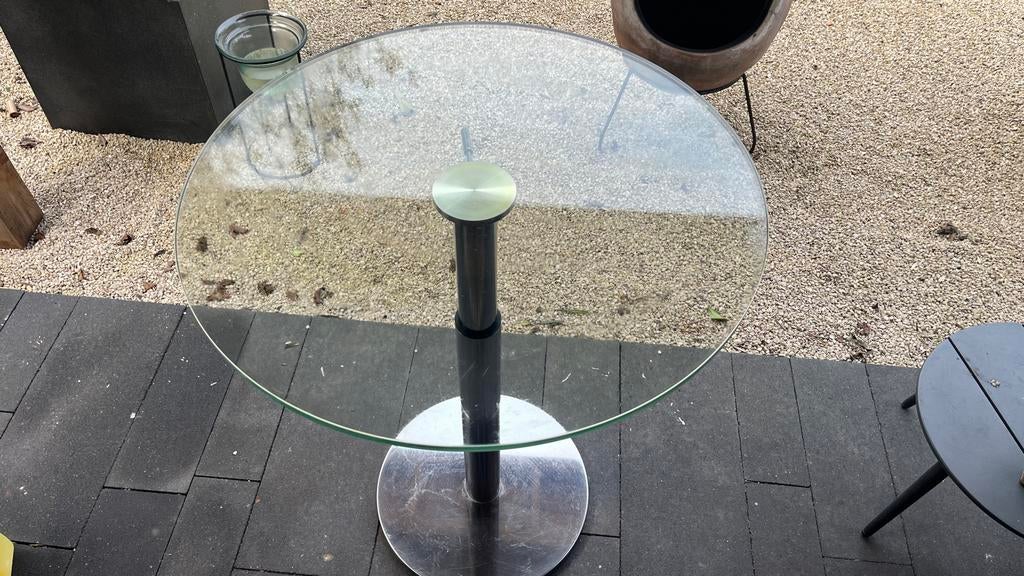 Verstelbare glazen tafel met chromen voet, Ophalen, In hoogte verstelbaar, Gebruikt