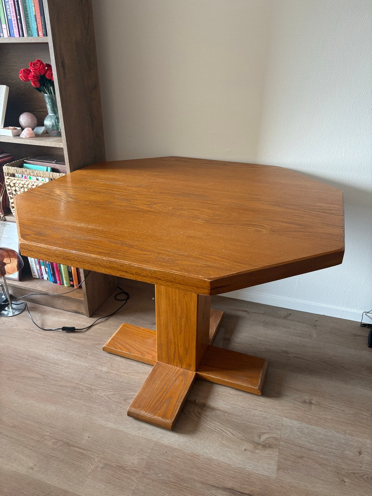 Zeshoekige massieve houten tafel - Eikenhout, Ophalen, Gebruikt, 100 tot 150 cm, Eikenhout