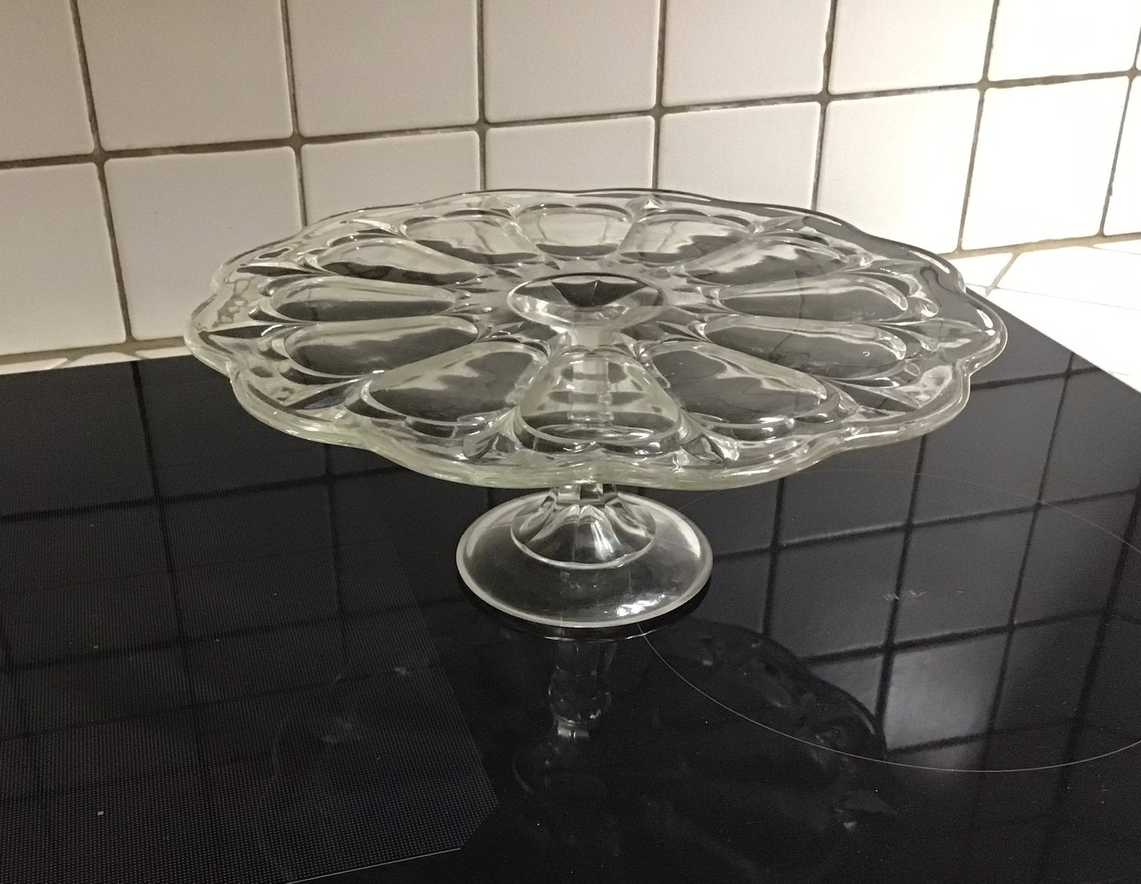 Vintage glazen taartschaal gebakschaal Artdeco, Ophalen of Verzenden, Gebruikt