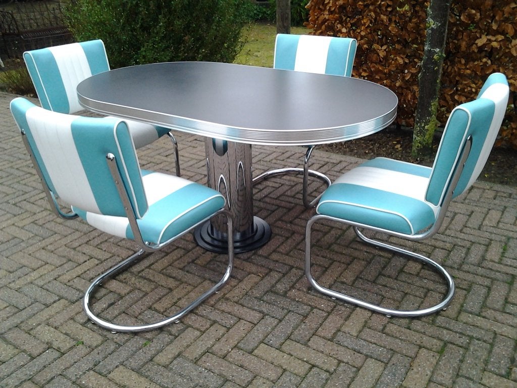 Bel Air 4 slede stoelen diner tafel fifties sixties retro, Ophalen, Zo goed als nieuw, Amerikaanse retro fifties sixties, Vier