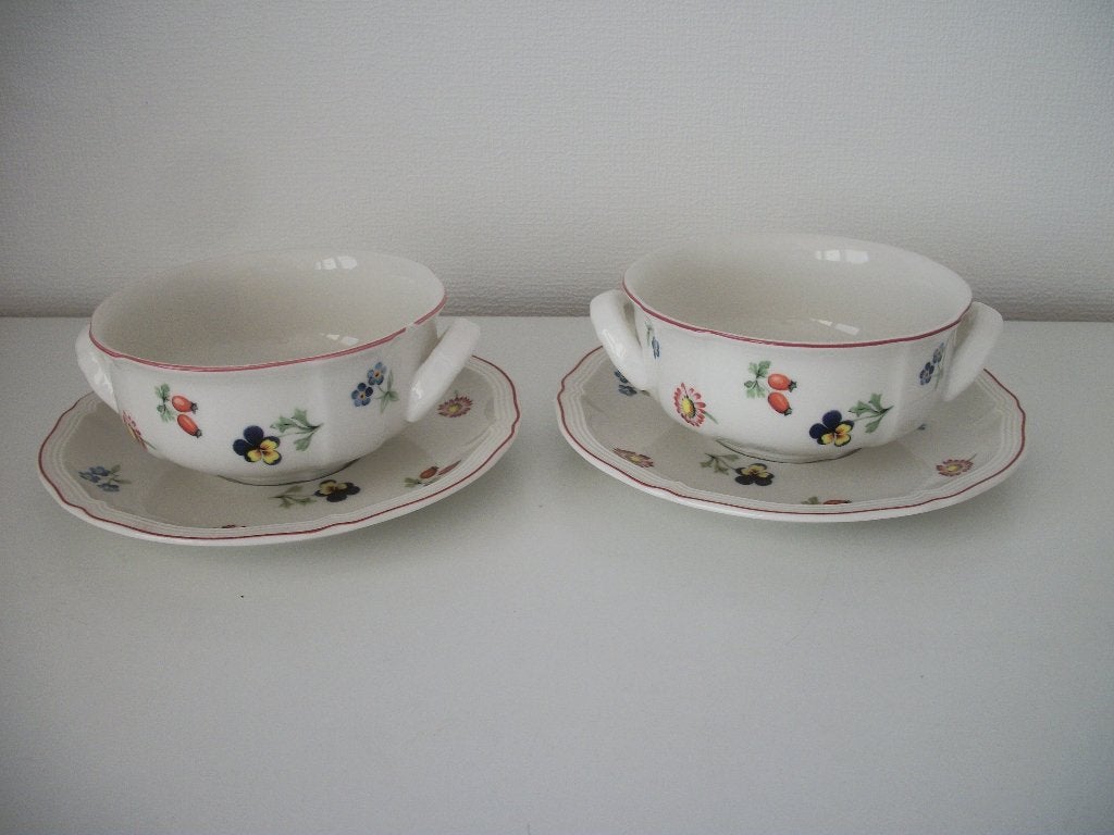 2 Soepkom en Schotel - Villeroy en Boch Petite Fleur p.stuk, Villeroy & Boch, Ophalen of Verzenden, Zo goed als nieuw, Kom(men)