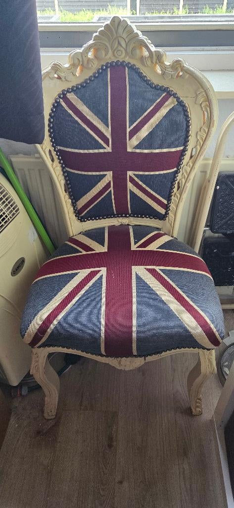 Mooie vintage stoel met engelse vlag, Overige kleuren, Vintage, Ophalen of Verzenden, Zo goed als nieuw