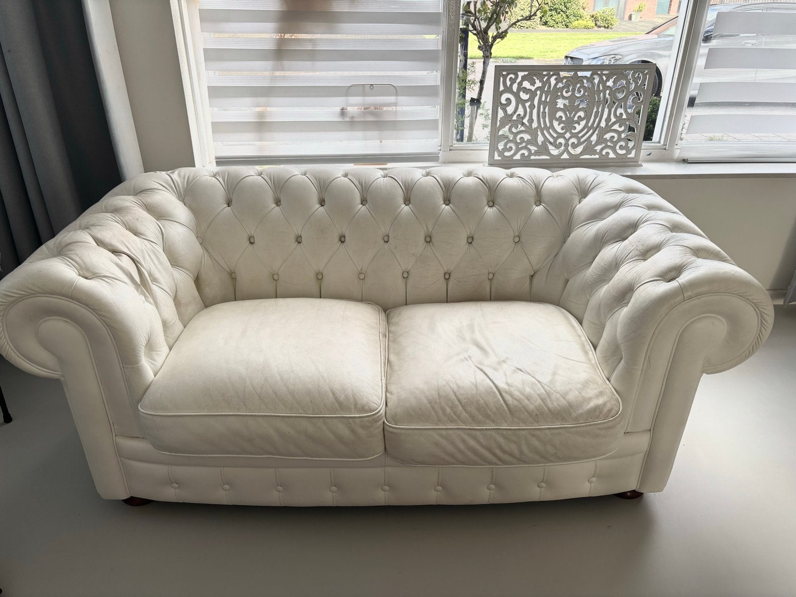 Originele Italiaanse Polyform Chesterfield - Echt Leer, Huis en Inrichting, Ophalen, Gebruikt, Tweepersoons, Leer
