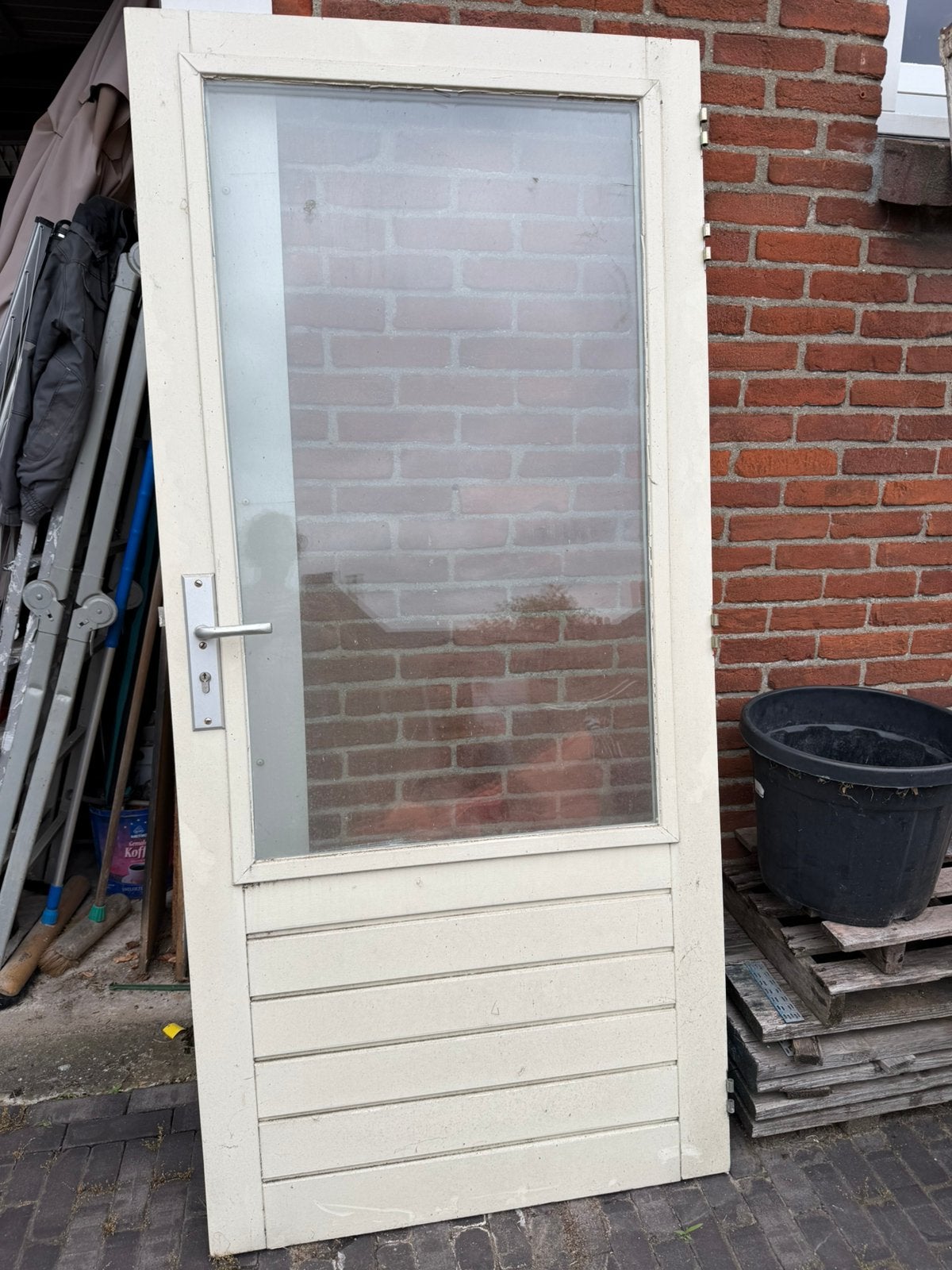 Gebruikte buitendeur met kozijn en glas, Doe-het-zelf en Verbouw, Gebruikt, 80 tot 100 cm, Ophalen of Verzenden, Buitendeur