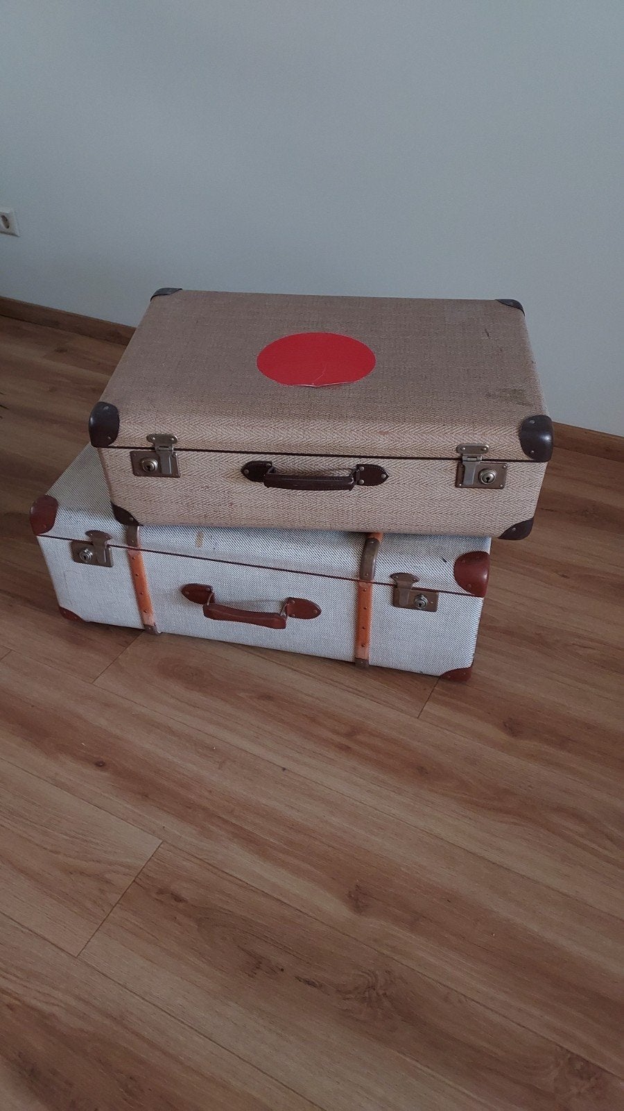 Set van 2 vintage koffers, Sieraden, Tassen en Uiterlijk, Koffers, Overige materialen, Gebruikt, 35 tot 45 cm, Uitschuifbare handgreep