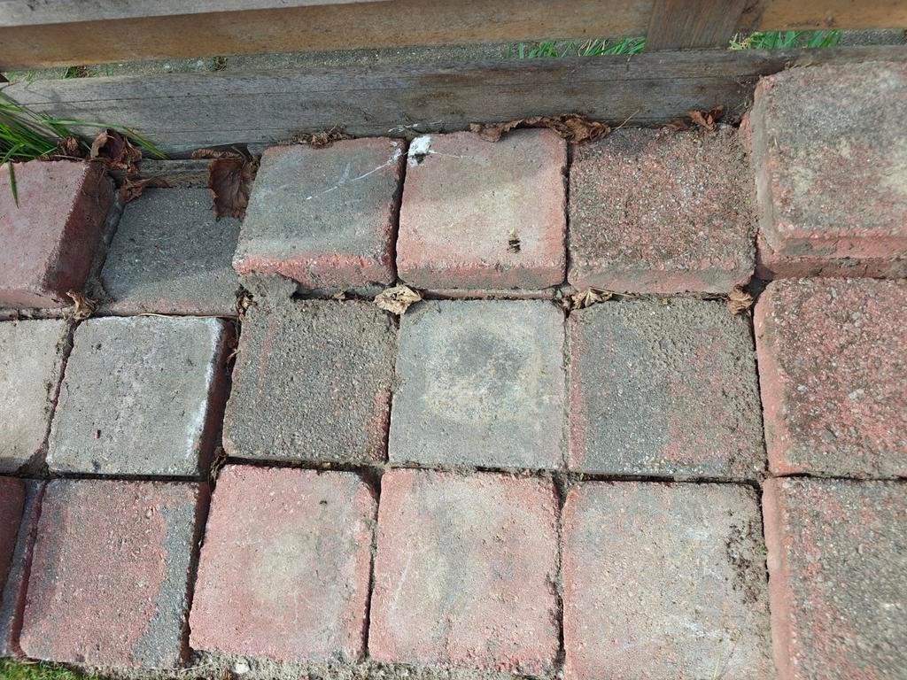 225 gebruikte stenen rood en zwart 20x20x6 cm, Tuin en Terras, Ophalen, Gebruikt, Beton, Klinkers