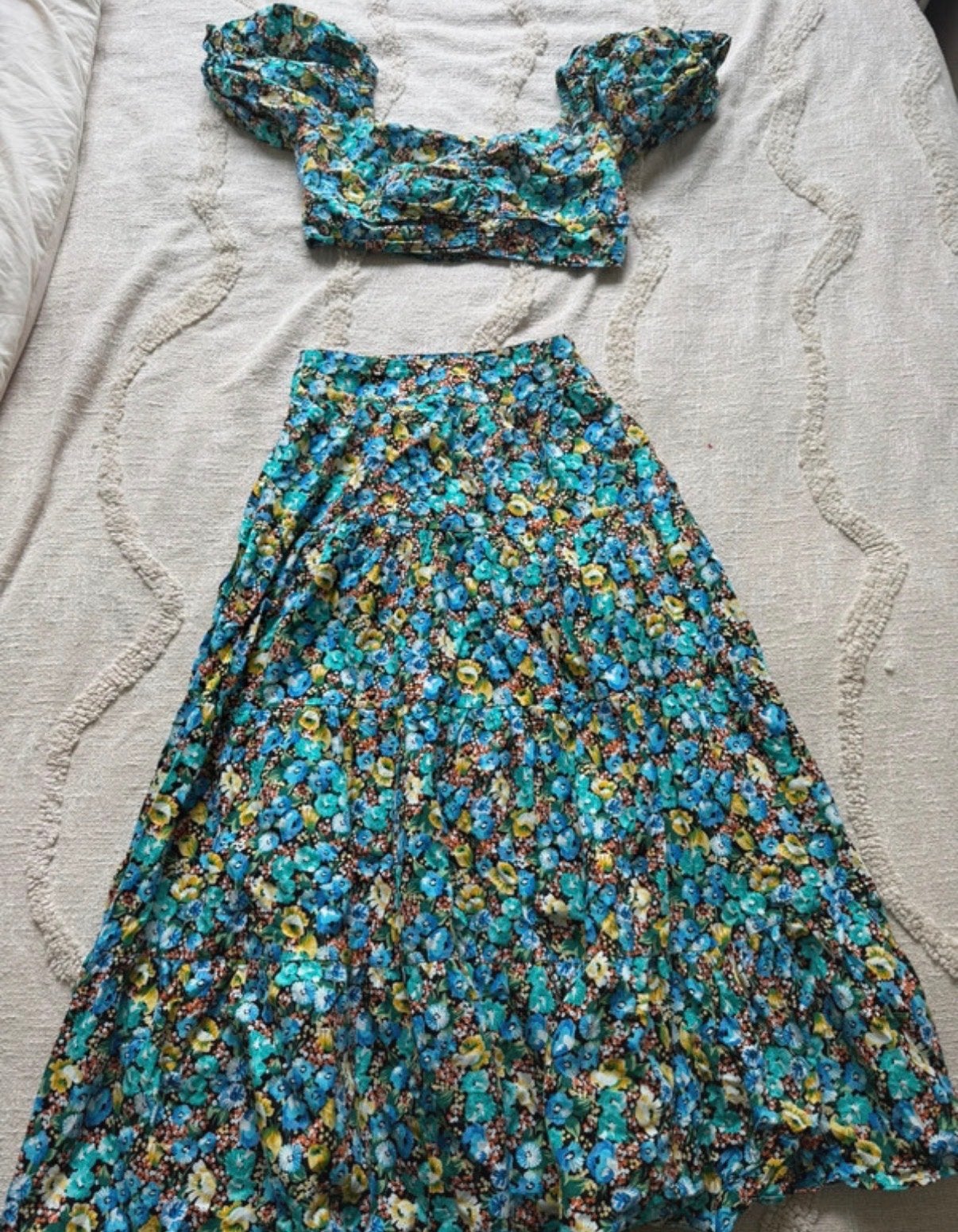 Zomerse bloemenprint set (rok en top) - Boutique Turkije, Kleding | Dames, Ophalen, Zo goed als nieuw, Maat 42/44 (L), Meerkleurig