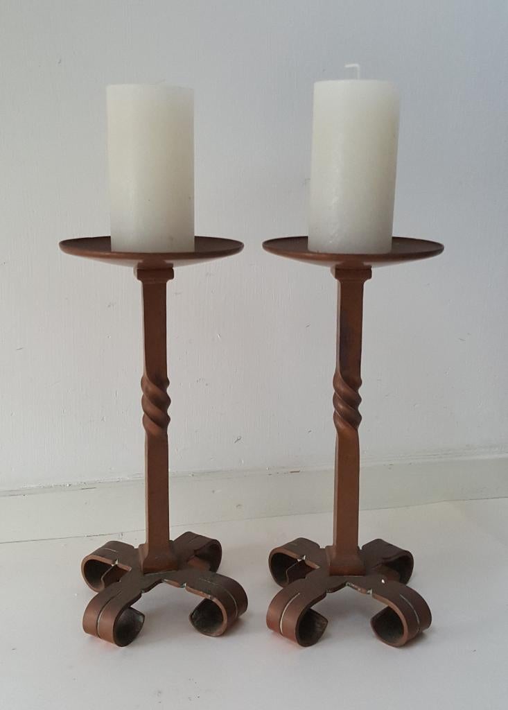 kandelaars, paar, 1940/1946, roodkoper smeedwerk, Verzenden, Koper