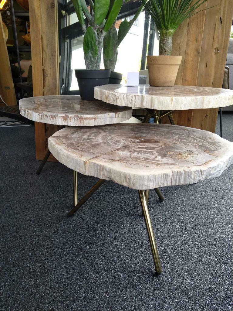 Bijzettafels salontafel versteend hout, Ophalen of Verzenden, Nieuw, Hout