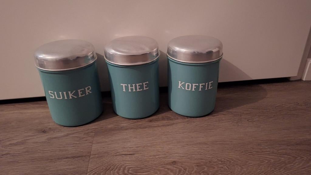 Emaille koffie, thee, suiker bussen, Antiek en Kunst, Ophalen