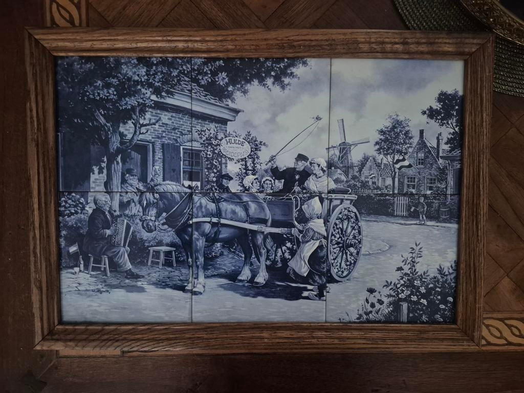 2 x Delfts blauwe tegeltableaus, Antiek en Kunst, Kunst | Schilderijen | Klassiek, Ophalen of Verzenden