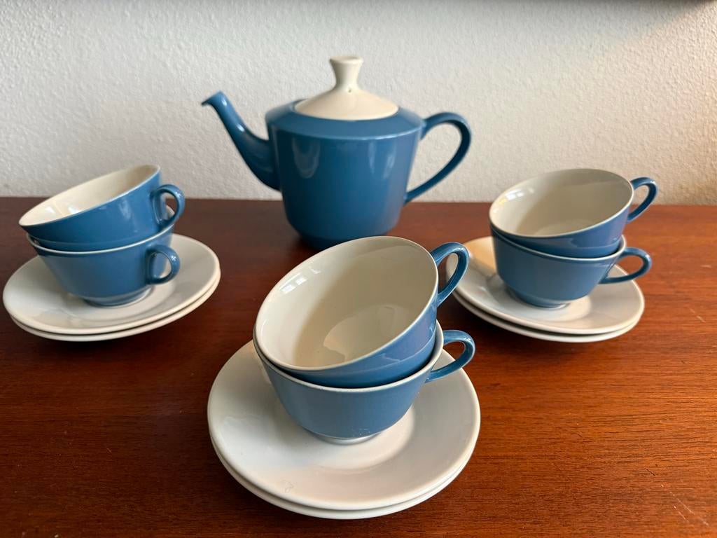 Fris Edam Jubilant Theeservies - Koningsblauw, Gebruikt, Ophalen of Verzenden, Effen, Aardewerk