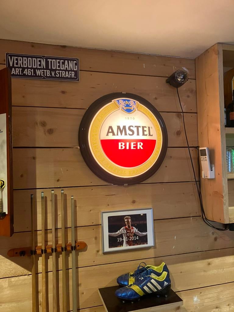 Amstel bord met verlichting, Verzamelen, Biermerken, Ophalen, Zo goed als nieuw, Reclamebord, Plaat of Schild, Amstel