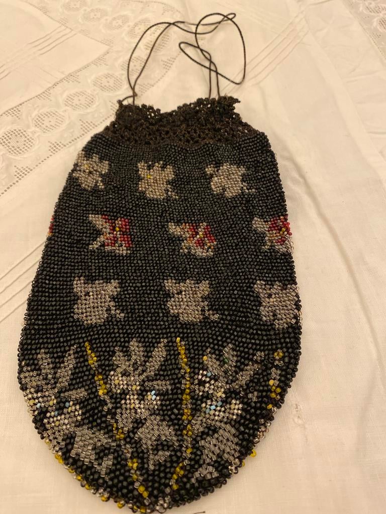 Antiek Kralen Handtasje met Bloemen, Ophalen of Verzenden, Dames