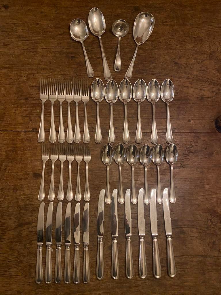 Gero 90 dubbel rondfilet 6p bestek + bestekuitbreiding, Antiek en Kunst, Antiek | Bestek, Ophalen of Verzenden