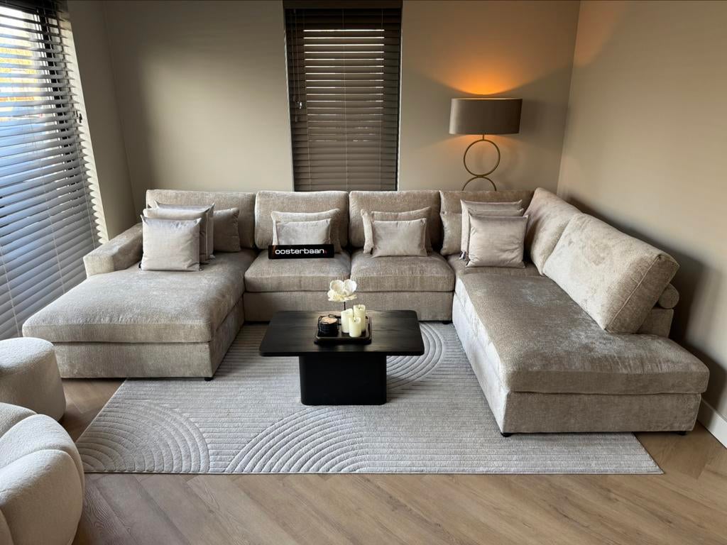Luxe Velvet Teddy U-bank Nepal 180x370x240cm Sand NEW Uniek, Info@oosterbaanwonen.nl, Venus 31 8448CE Heerenveen, Hoekbank, Ophalen of Verzenden