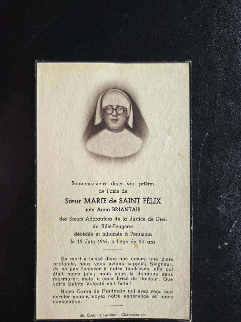 Bidprentje Soeur Marie de Saint Félix Briantais, Ophalen of Verzenden