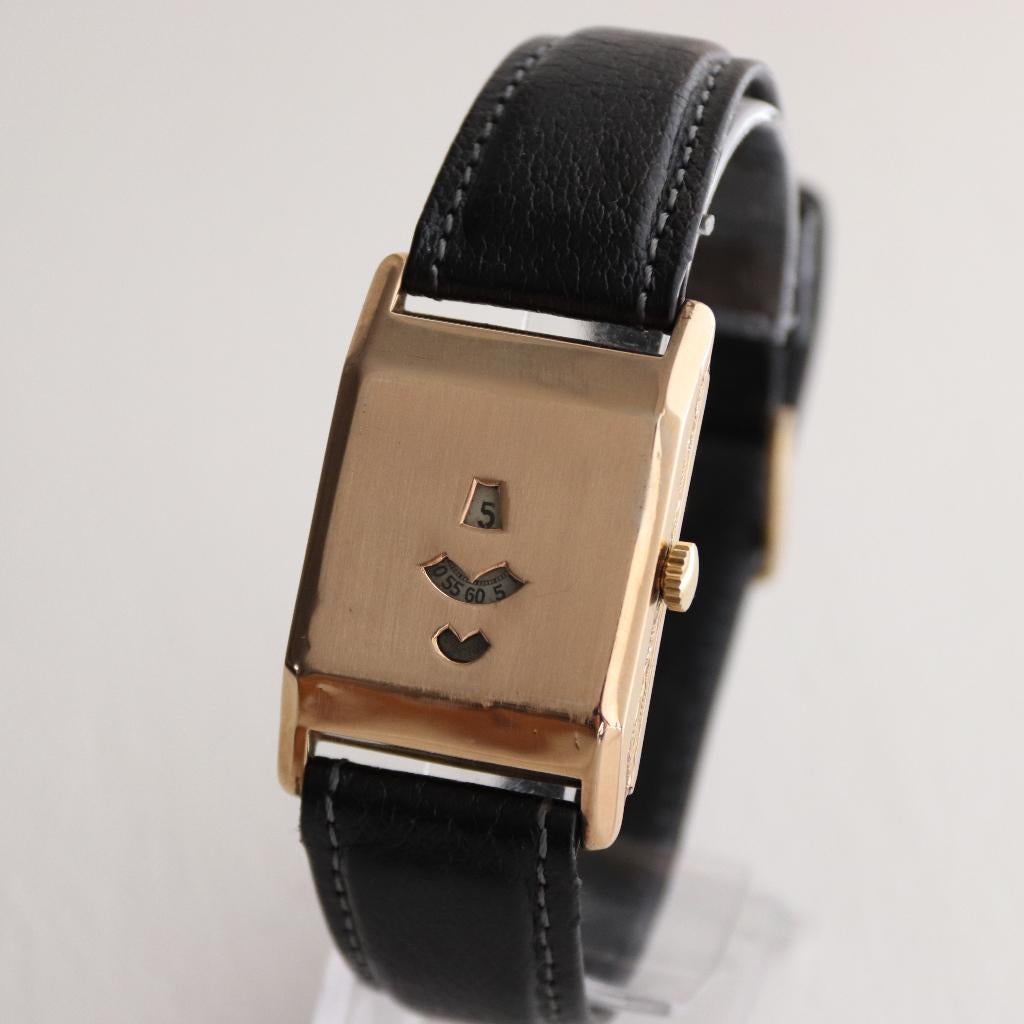 Gouden Jump hour horloge, Sieraden, Tassen en Uiterlijk, Horloges | Heren, Leer, Nieuw, Goud, Ophalen
