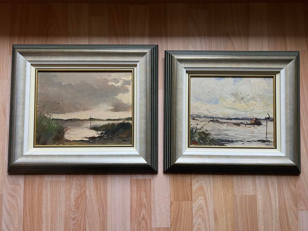 Schilderijen W. Jansen - riviergezicht en atelierstudie, Antiek en Kunst, Kunst | Schilderijen | Klassiek, Ophalen