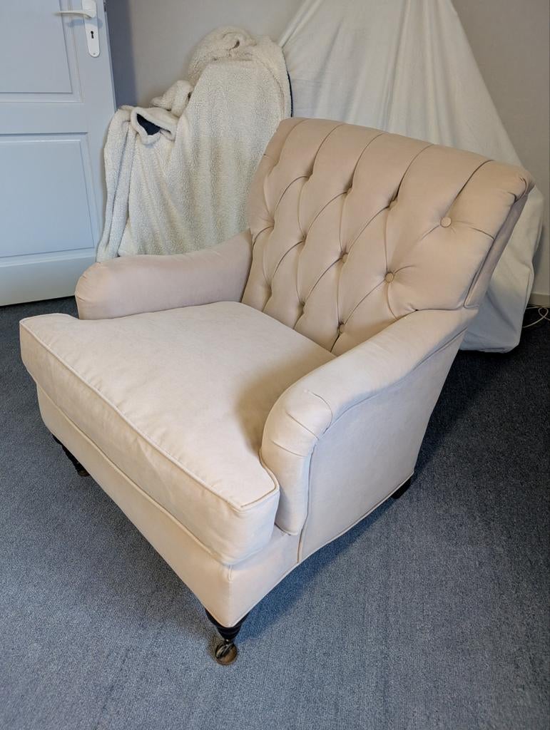 Landelijke fauteuil met gecapitonneerde rug, Ophalen, 75 tot 100 cm, 50 tot 75 cm