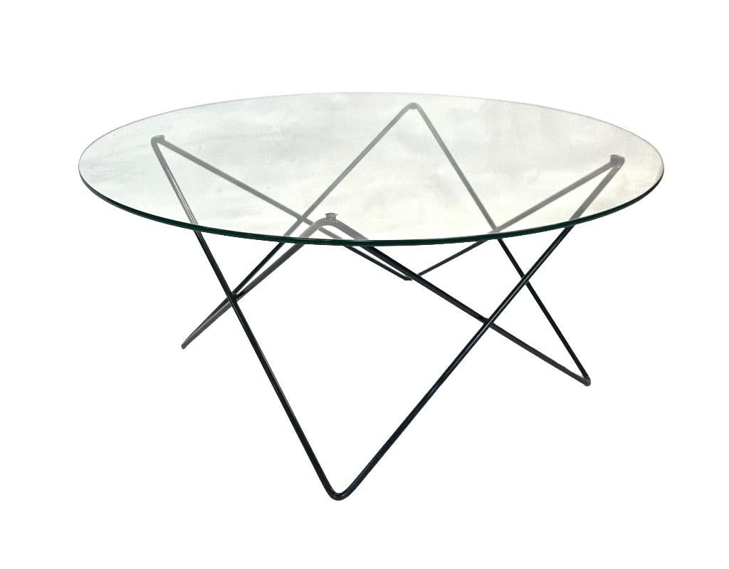 Vintage salontafel  met stalen draadframe jaren 70 glas, Ophalen, Gebruikt, 100 tot 150 cm, Vintage Salontafel