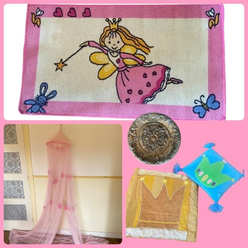 Klamboe en kussens met kroontje, deurmat elfje, sierbordje, Kinderen en Baby's, Kinderkamer | Inrichting en Decoratie, Ophalen of Verzenden