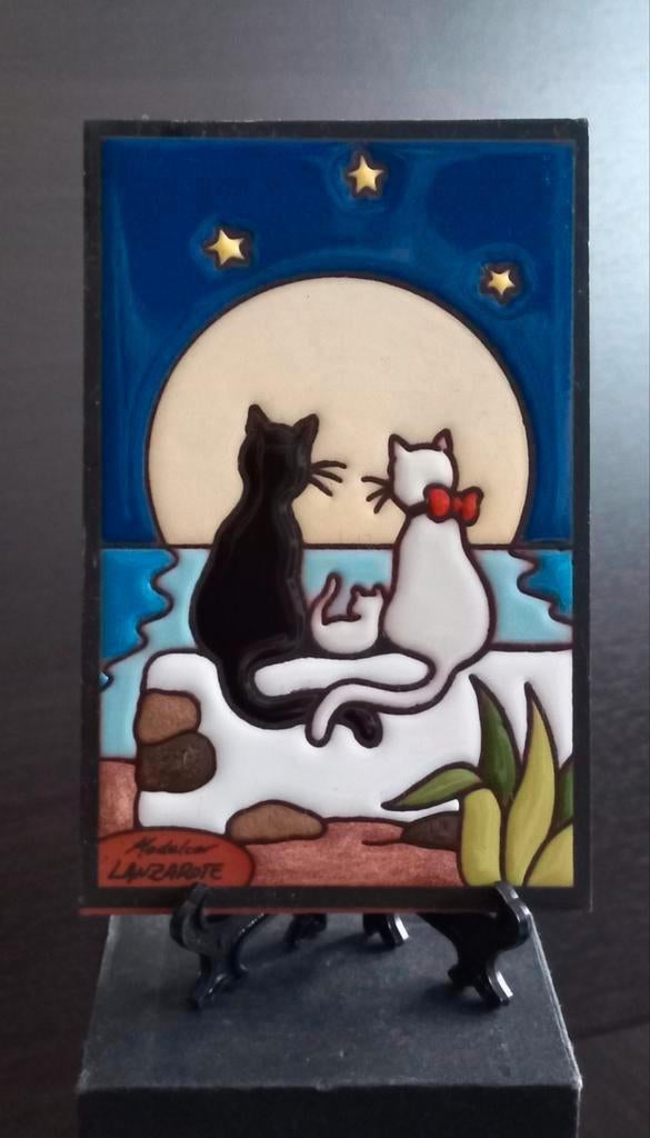 vintage wandtegel van Alicia Penin, Night Sky kattenpaar Cat, Ophalen of Verzenden