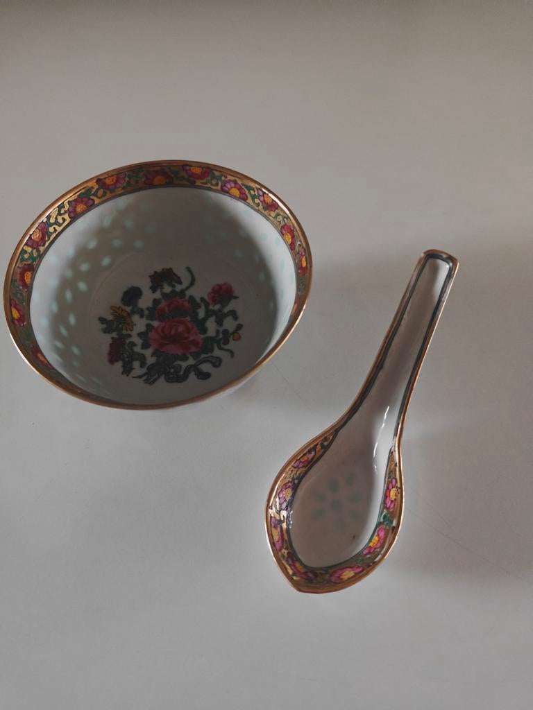 Chinese Soepkom met Lepel - Delicaat Design, Huis en Inrichting, Keuken | Bestek, Gebruikt, Los bestek, Overige materialen, Ophalen of Verzenden