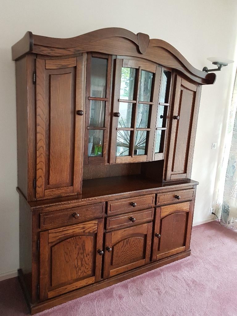 Buffetkast, eiken, met vitrine. In heel goede staat., Ophalen, Met deur(en), 150 tot 200 cm, Eikenhout